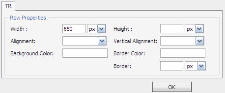 Editing the properties of an entire row Click in the row to be edited. Click on the Table Options icon located on the bottom row of the toolbar. From the drop-down menu, click on Row Properties.