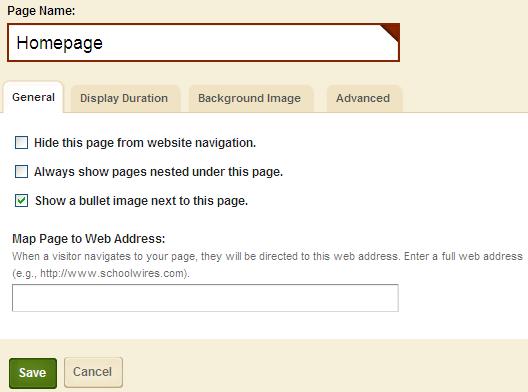 In the Page Name box, type a new name for the page, then click on Save. If the page is active, the name of the page will appear in the left navigation on the public website.