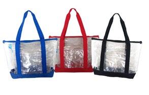 Bag-1001 Bag-1002 This clear security tote comes with a zipper top with a clear front pocket. Made of heavy duty clear PVC with 600 Denier bottom portion.