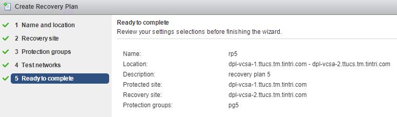 Figure 48 - Create Recovery Plan - Test networks Accept the default values or click the