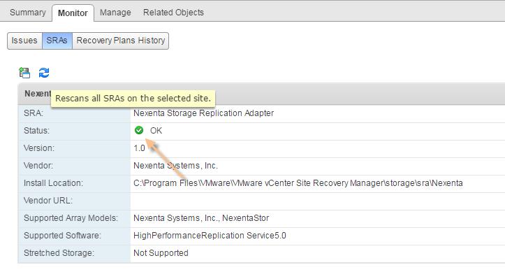 . Now that you have installed NexentaStor SRA on both sites, you can configure the array manager after running the checklist given below.