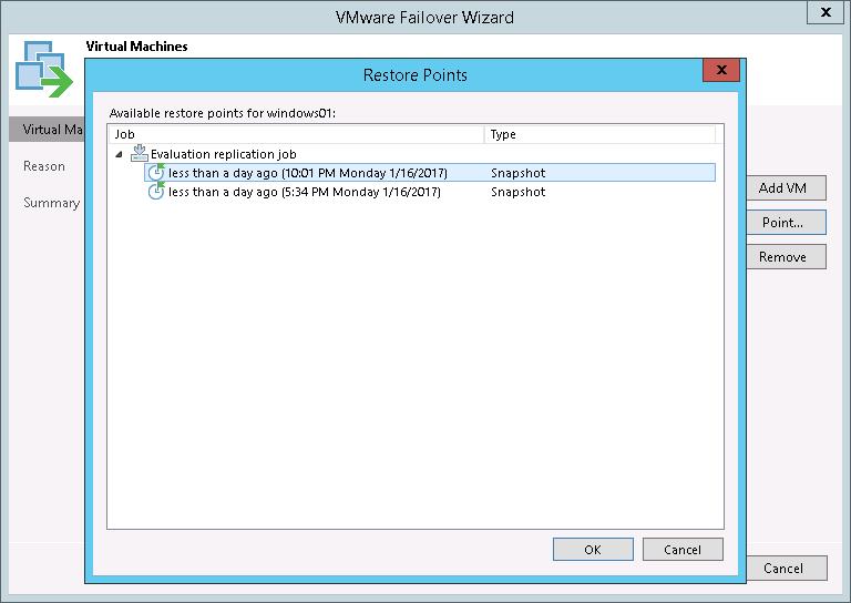 Procedure To fail over to a VM replica: 1. Open the Home view. 2. In the inventory pane, select the Replicas node. 3.