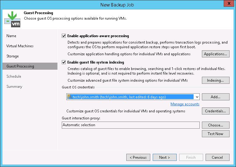 In Veeam Backup & Replication, configure a backup job that processes this VM.