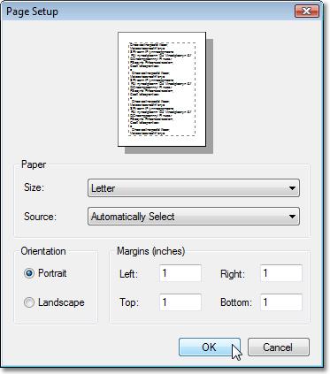 Print Preview Change Printing Settings via the Page Setup Dialog 126 To start the page setup dialog box, do one of the following. Click the Page Setup button on the toolbar.