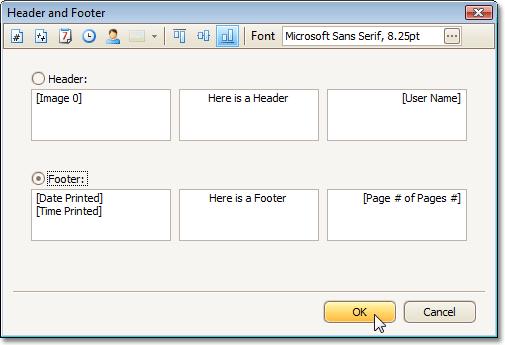 Print Preview Headers and Footers Insert Page Header and Page Footer into Printed Documents 128 To insert a page header and page footer into a document, click the Header and Footer This will invoke