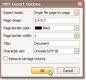 Print Preview MHT-Specific Export Options 153 When exporting a document, you can define MHT-specific exporting options using the following dialog.