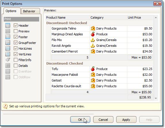 Print Preview Customize Printing Settings of Grids 161 If allowed by your application vendor, you can customize additional print settings of a document.