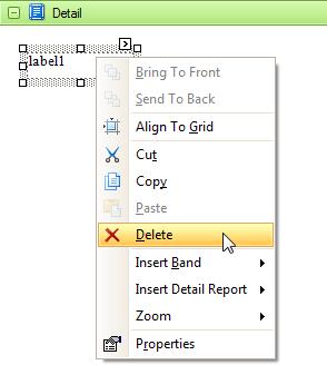 Delete Report Elements 172 To delete a report element (band or control), do one of the following: Select the