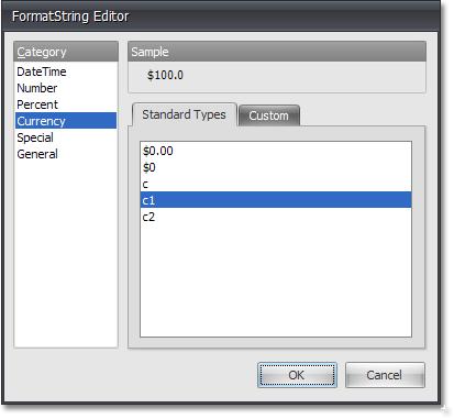 This will invoke the format string editor dialog, allowing you to choose one of the predefined