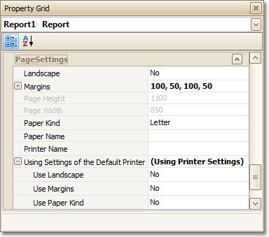Using settings of the default printer For the orientation, margins and paper size, you can specify a requirement that applies the corresponding printer settings instead of the report's.