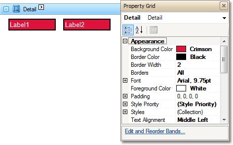 Understand Styles Concepts 241 Each report element (band and control) and the report itself has a group of properties, specifying the element's appearance, such as Background Color, Borders, Border