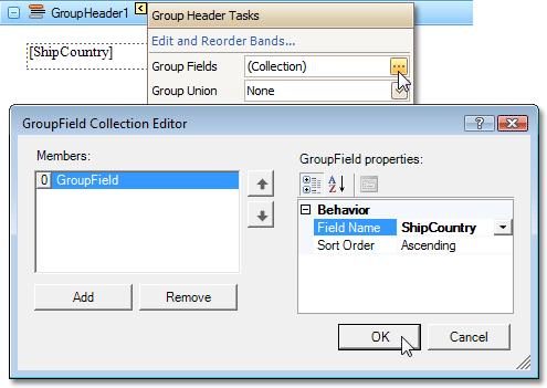 256 In this dialog, click Add, to add a new grouping field, and set its Field Name property to the required field.