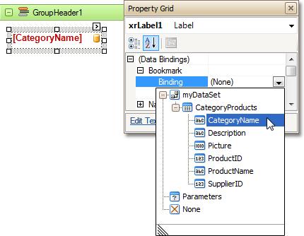 (i.e. Products by Categories). 10.Now, select the label in the report's Group Header band.