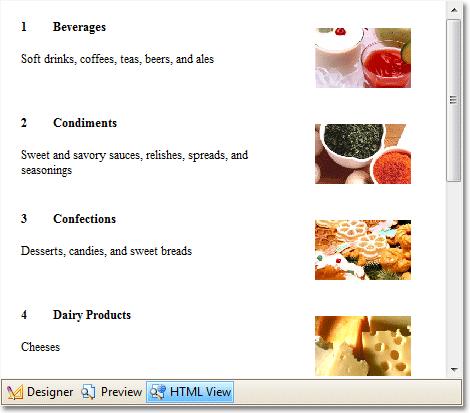HTML View Tab 299 There are three tabs at the bottom of the Report Designer (Designer, Preview and HTML View) allowing you to