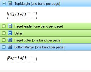 Page Margin Bands 331 The Top Margin and Bottom Margin bands represent the top and bottom page margins. They are intended for displaying page numbers, or some sort of supplementary information (e.g. current system time or the user name).