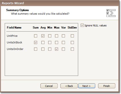 Step 6 - Summary Options 402 Note This wizard step is only available if you've applied data grouping in the previous step (Step 5 - Add Grouping Levels).