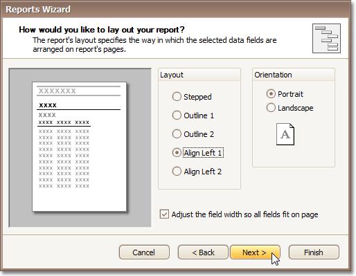 Step 7 - Choose Report Layout 404 Purpose This page sets the layout of elements in your report.