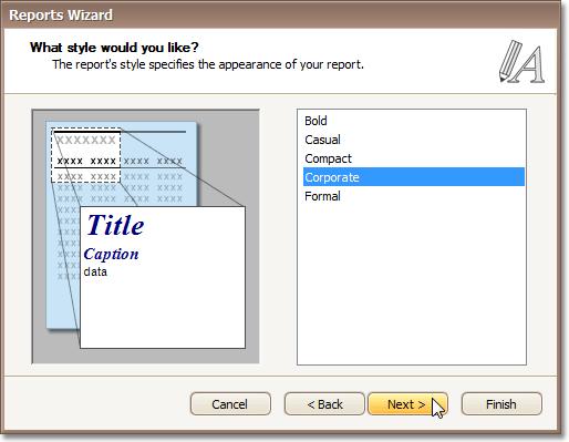 Step 8 - Choose Report Style 405 Purpose Apply a predefined style sheet to your report. Page Interface Select one of the predefined styles from the list box.