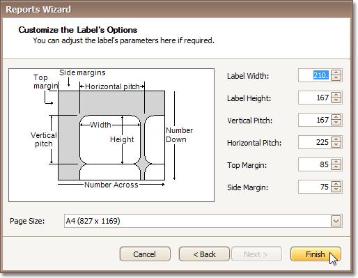 Step 2 - Customize Label Options 409 Purpose On this page, you can manually adjust settings that were automatically specified in the previous step, based on your supplier and product choice.