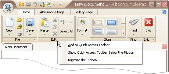 group of commands to the Quick Access Toolbar, right-click the group's caption and select Add to Quick Access Toolbar: To remove any