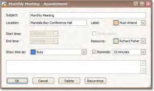 In this instance, the Edit Appointment dialog is shown with a different window icon.
