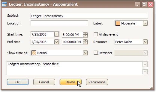 Edit Appointment Dialog When the appointment is being edited via the Edit Appointment dialog, in order to delete the corresponding appointment (or series of recurring