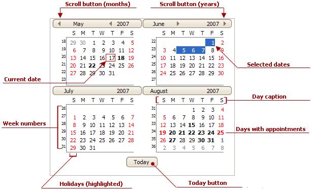 Scheduler Selection and Navigation 434 Navigate Dates in the Scheduler Using the Calendar Control Pick a date or a range of dates within the Calendar control, and see the corresponding appointments