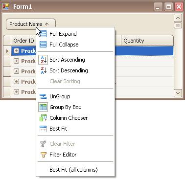 Grouping from the context menu: Change Group Order To change group order, move a