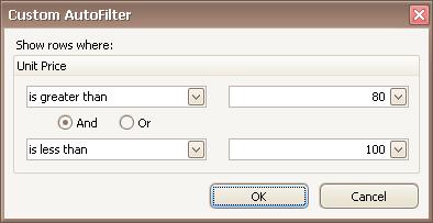 Use Microsoft Excel Style Custom Filter Dialog To construct filter criteria involving up to two conditions, do the following: Invoke the filter dropdown list