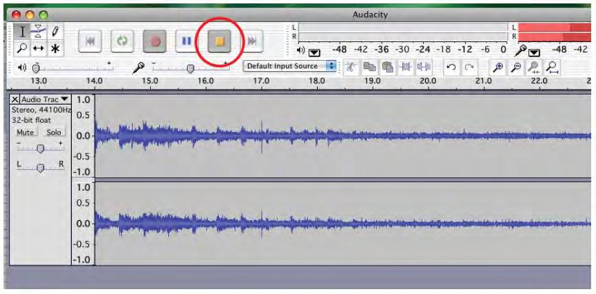 13. Press the STOP button when you would like the recording to end. 14. You can edit your recorded track(s) using Audacity. 15.