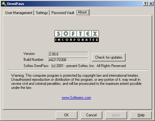 Verifying Information About the Softex OmniPass Software After you install all the software components and Softex OmniPass, it is a good idea to verify the version number and other information about