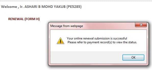 Step 7: System will prompt online renewal submission status. Click OK.