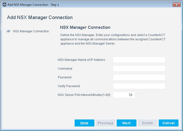 4. Define the NSX Manager Connection parameters.