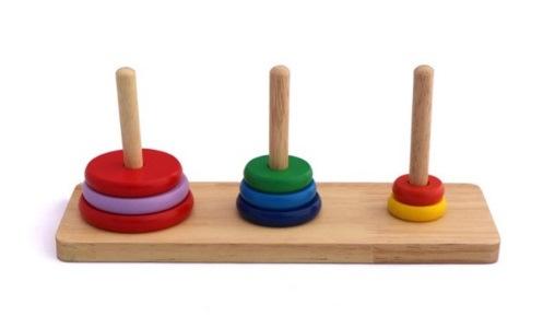 Tower of Hanoi game Rules of the game: Start with all disks on the first peg. At any step, can move a disk to another peg, as long as it is not placed on top of a smaller disk.