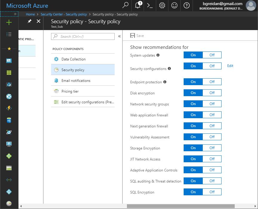 Azure Security Center Security policy Security