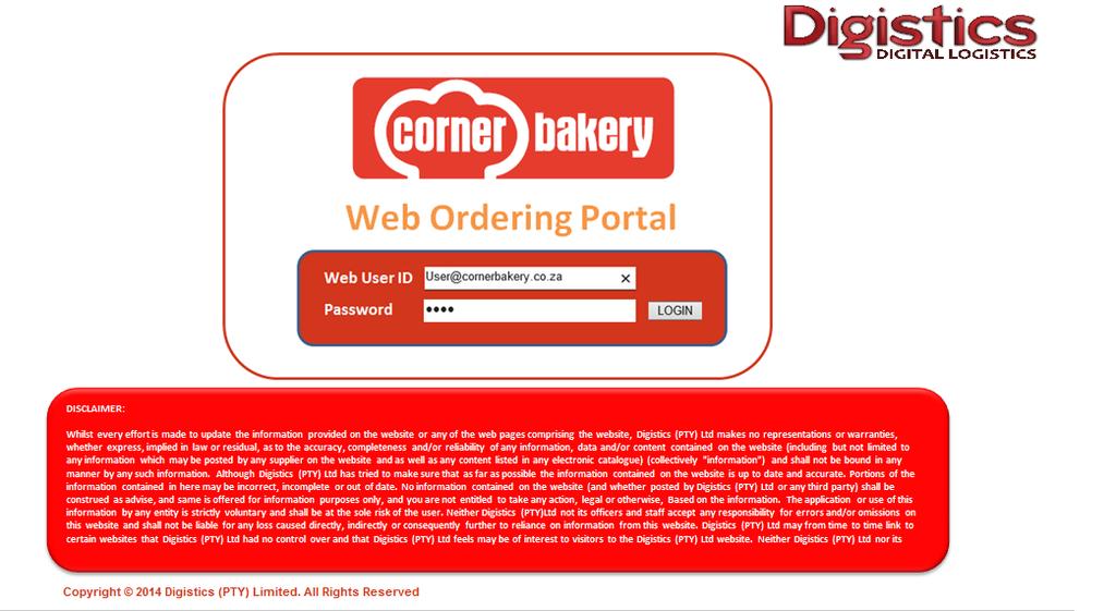 1.4 Welcome to the Corner Bakery Store Login page 1.