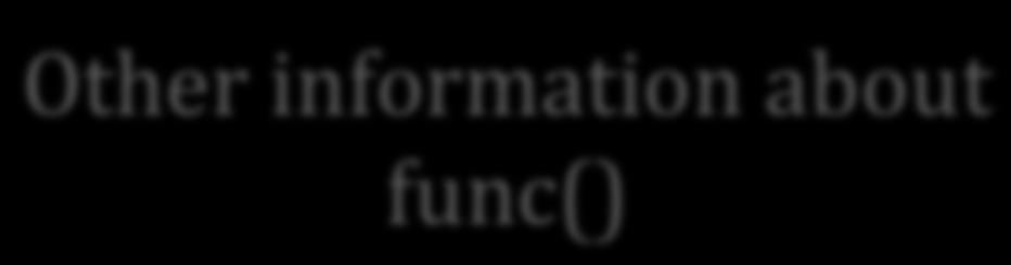 Stack Allocation: Function local variables and parameters When program execution starts Local variables of func()