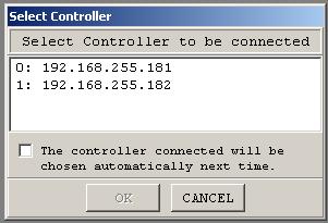 c. Selecting the controller Entering the port number and clicking the [OK] button switches the display to the Select Controller screen.