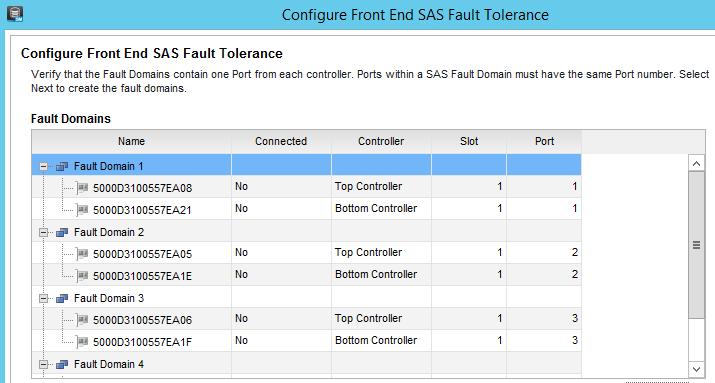 Expand the Fault Domains > SAS and click each fault domain to view the port details.