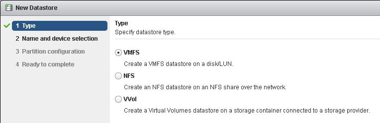 5. Enter the name for the new datastore (SCv2020-SAS-DS-01-150GB) and select the storage device. Click Next.