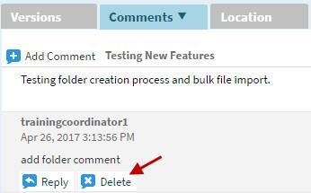 Folders Remove comment from folder 1. Click Comments widget 2. Select the comment. You will see two options: Reply and Delete.
