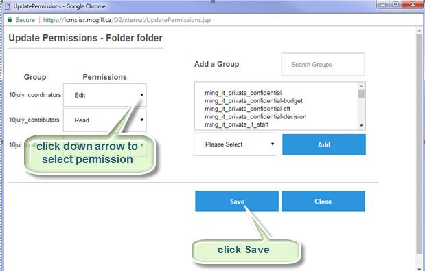 To update group permissions at folder level To update group permissions at file level When