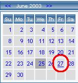 If the system is already displaying the month in which you want to select, you may click on the day that you wish to work with. The day that is underlined shows you the current day.