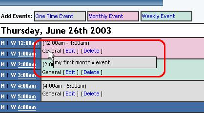 You may click on the blue text "Edit" to edit the event or the blue text "Delete" to delete the event.