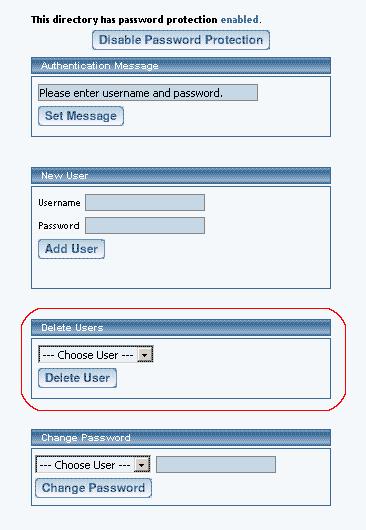 To change the password for a user, select the username in the drop-down