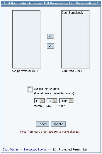 To change a user from "not permitted" to "permitted", highlight the user's name in the box on the left and click the arrow that points to the box on the right.
