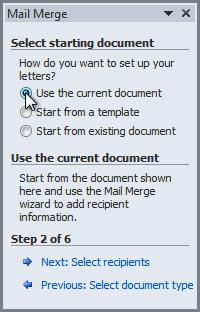 Step 2: 1. Select Use the current document.