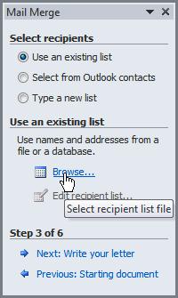 Step 3: Now you'll need an address list so that Word can automatically place each address into the document.