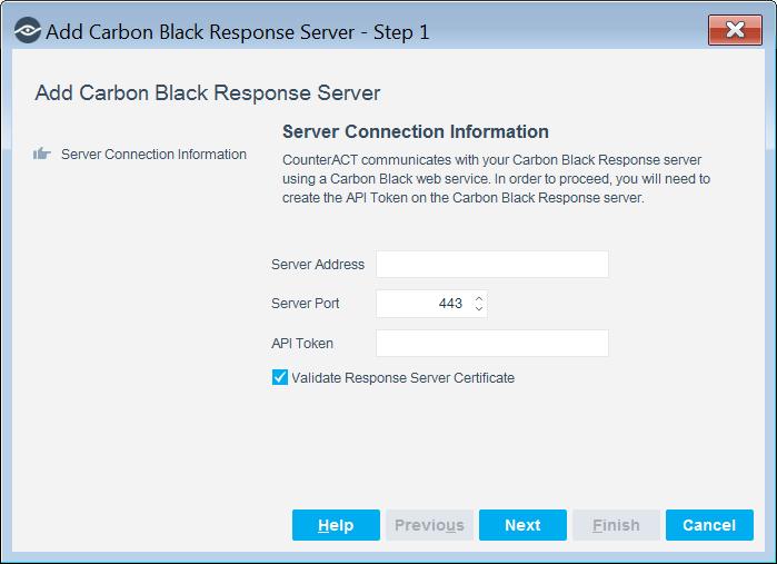 3. In the Carbon Black Response Connections tab, select Add. The Add Carbon Black Response Server wizard opens. 4. Enter your configurations.