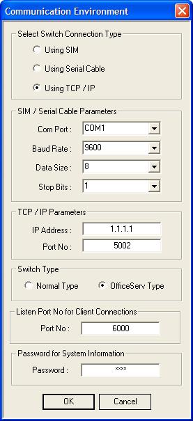 Communication Environment Setup In-order to connect the OfficeServ Link application gateway to a Samsung key telephone system you must first program the TCP/IP address of the LAN connection in the